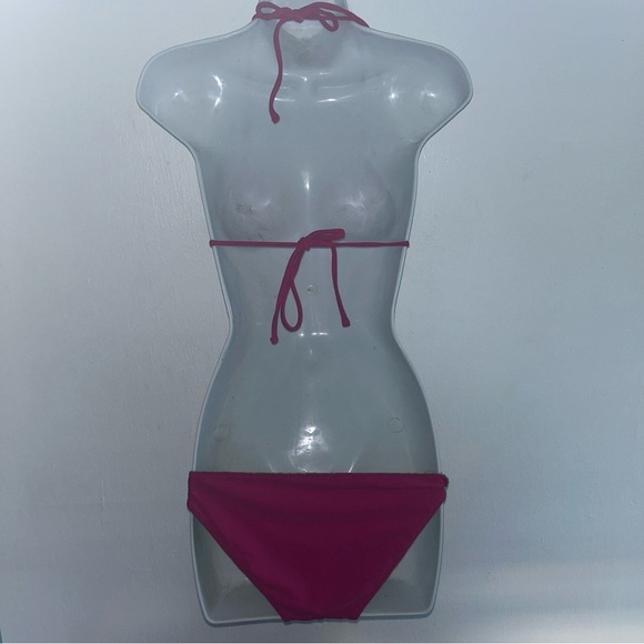 Volcom  2 pc Triangle Top Bikini XS Swimsuit Reversible Pink Green Set - Picture 5 of 12